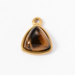 Macro shot of gold-plated stainless steel triangle tiger eye stone pendant detail