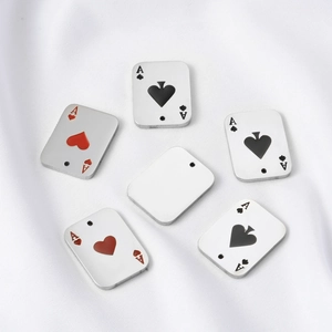 Polished stainless steel playing card pendants with Ace of hearts and spades designs