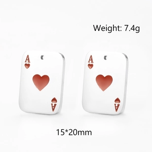 Polished silver Ace of Hearts playing card pendant pair in durable stainless steel