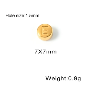 7mm Golden Titanium Steel Round Letter E Charm Bead for DIY Jewelry Making