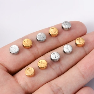 7mm titanium steel letter beads in gold and silver finish for DIY jewelry necklaces
