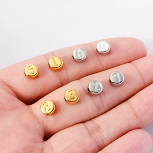 Stainless steel number beads 0-9 in gold and silver for DIY bracelet jewelry making