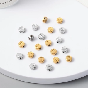 7mm Titanium steel alphabet beads in gold and silver finish for DIY jewelry necklaces