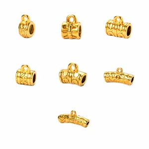 Cuentas cilíndricas grabadas de acero inoxidable dorado y colgantes para collares DIY