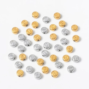 Stainless steel 0-9 number beads for DIY jewelry making in gold and silver finish