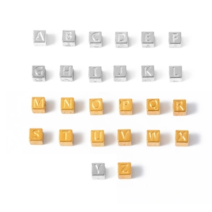 Stainless Steel Alphabet Cube Beads Initial Letter Spacer Beads Gold Silver Plated For DIY Necklace Jewelry Making