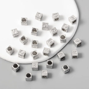 Titanium steel cube beads with 26 letters for DIY necklace and jewelry making