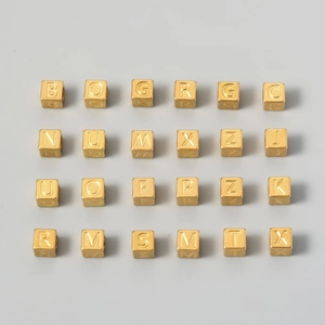 Golden 7mm cubic titanium steel alphabet beads for DIY jewelry making necklaces