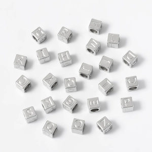 Polished titanium steel square alphabet beads with engraved letters for DIY necklace making