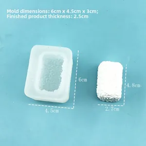 Macro detail of silicone salmon sushi mold with grain texture and specific dimensions