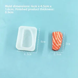 Detail of translucent silicone mold showing realistic salmon sashimi texture for DIY crafts