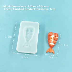 Macro detail of silicone shrimp tail mold with dimensions and realistic texture finish