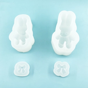 Detailed translucent silicone molds for Miffy-style bunny crafts with bow accessories