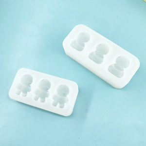 Detail of two-piece set 3-cavity 3D bear-shaped silicone molds for resin or fondant craft