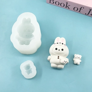 3D rabbit and bear silicone mold set for DIY plaster candle and handmade resin crafts