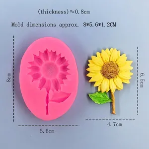 Pink silicone sunflower mold for chocolate and fondant cake decorating, 8x5.6cm size