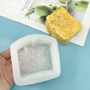 Square DIY crystal cluster silicone mold for resin casting with textured yellow finished piece