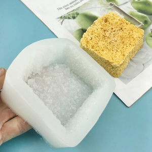 Square silicone toast mold for DIY candles and soaps with realistic textured finish