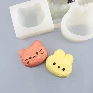 Cat and bunny silicone mold set for DIY chocolate and fondant with finished crafts