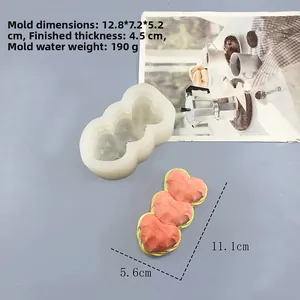 Three-cavity heart silicone mold for DIY baking with dimensions and sample product
