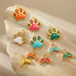 Micro-paved cubic zirconia cat paw and moon pendants for jewelry making