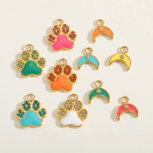 Colorful enamel bear paw and moon pendants with rhinestones for DIY jewelry making