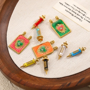 Retro colorful enamel heart and syringe charms set in gold finish for DIY jewelry