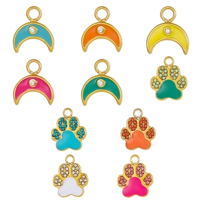 Stainless Steel DIY Pendant Enamel Zirconia Cute Dog Paw Crescent Moon Charm For Necklace Earring Jewelry Making Accessory