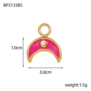 Detail view of crescent charm with pink enamel and micro-pavé zircon stone 1.0x0.8cm
