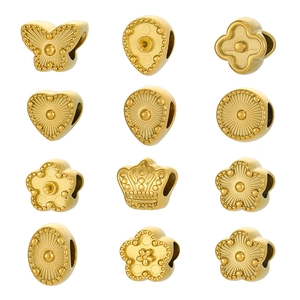 Accessoires de Bijoux DIY en Acier Titane Plaqué Or Perles Pendentifs Formes de Fleur Coeur Couronne Papillon pour la Fabrication de Bijoux