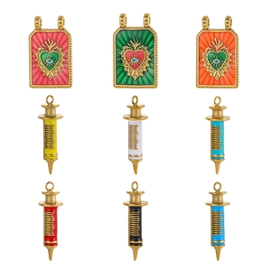 Vintage Baroque Stainless Steel Evil Eye Sacred Heart Square Enamel Pendants Creative Syringe Charms For Jewelry Making DIY