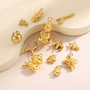 Golden stainless steel 3D animal charms including rabbit, giraffe and elephant for DIY jewelry