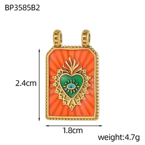 Baroque rectangle evil eye heart pendant detail with dimensions 2.4cm height and 4.7g weight