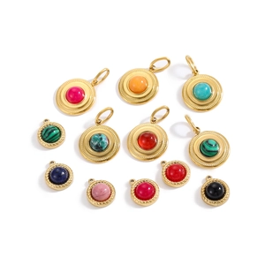 Retro stainless steel round pendants with micro-set turquoise and colorful stones