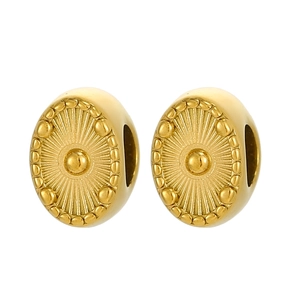 Perles ovales dorées avec texture radiale et trous latéraux pour bijoux DIY