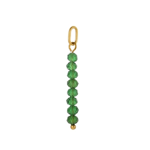 Detail of 8 dark green faceted beads on a gold-plated clip for DIY jewelry