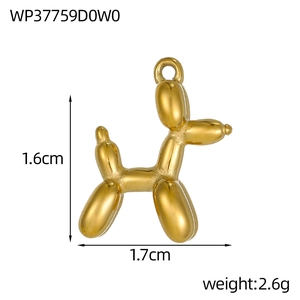 Polished gold balloon dog pendant charm, 1.6cm height with size and weight detail