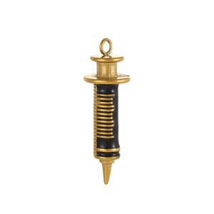 Vintage gold syringe pendant with black enamel scale details and high polish finish