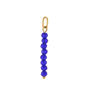 Detailed view of faceted navy blue crystal beads pendant with golden ring fastener