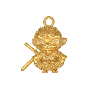 Golden Sun Wukong Monkey King 3D pendant in polished stainless steel with loop