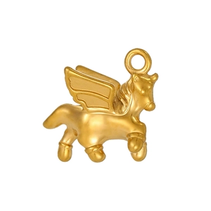 Golden matte stainless steel Pegasus animal pendant with wings and top hanging ring