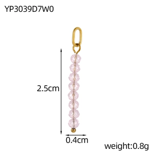 Pink natural stone beaded pendant with gold-plated stainless steel hardware for DIY jewelry