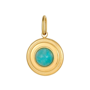 Vintage round geometric gold stainless steel pendant with natural turquoise stone inlay