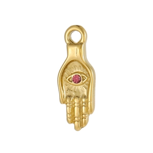 Goldener Hamsa-Anhänger mit violettem Zirkon und bösem Auge für DIY-Schmuckbau