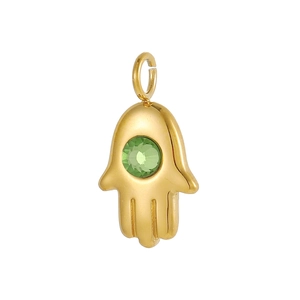 Bohemian Hamsa Hand pendant in gold finish with a green crystal stone for DIY jewelry