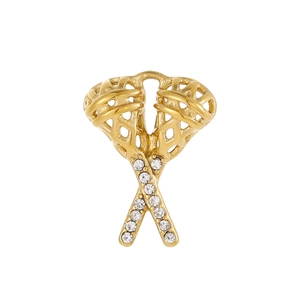 Gold lacrosse stick pendant with crystal accents and intricate mesh detail