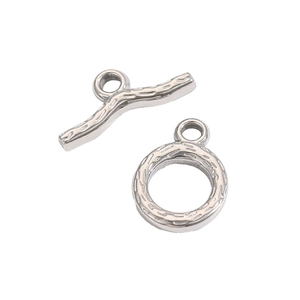 Handgefertigter silberner OT-Verschluss aus Edelstahl mit Rindentextur für DIY-Schmuck