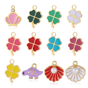 Colorful enamel leaf and shell pendants with gold plating for DIY jewelry making