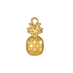 Pendentif ananas en acier inoxydable doré avec finition mate et détails de texture gravés