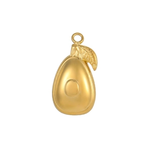 Vue détaillée d'un pendentif avocat doré en acier inoxydable avec motif de feuilles